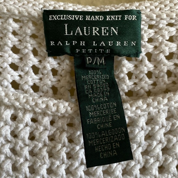 LAUREN by Ralph Lauren HAND KNIT WHITE 100% COTTON 3/4 sleeve sweater SIZE P/M - Picture 2 of 10